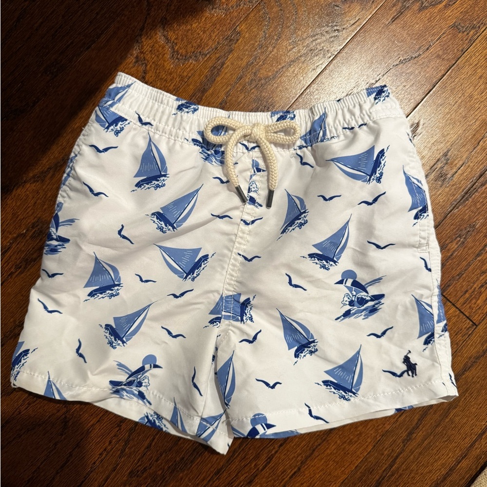 Ralph Lauren White and Blue Kids Swim Trunks